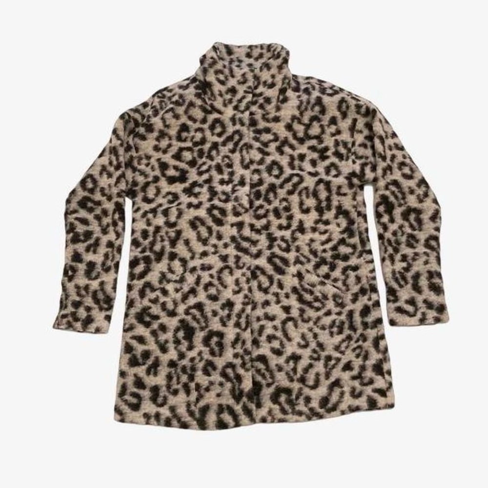 Next Grey Leopard Print Wool Coat With Funnel Neck - image 2